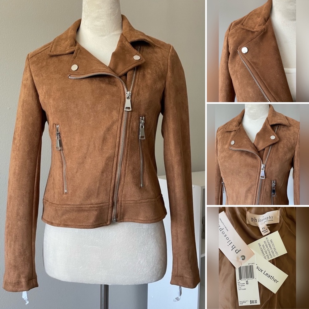 NWT Philosophy Cognac Faux Suede Asymmetrical Jacket